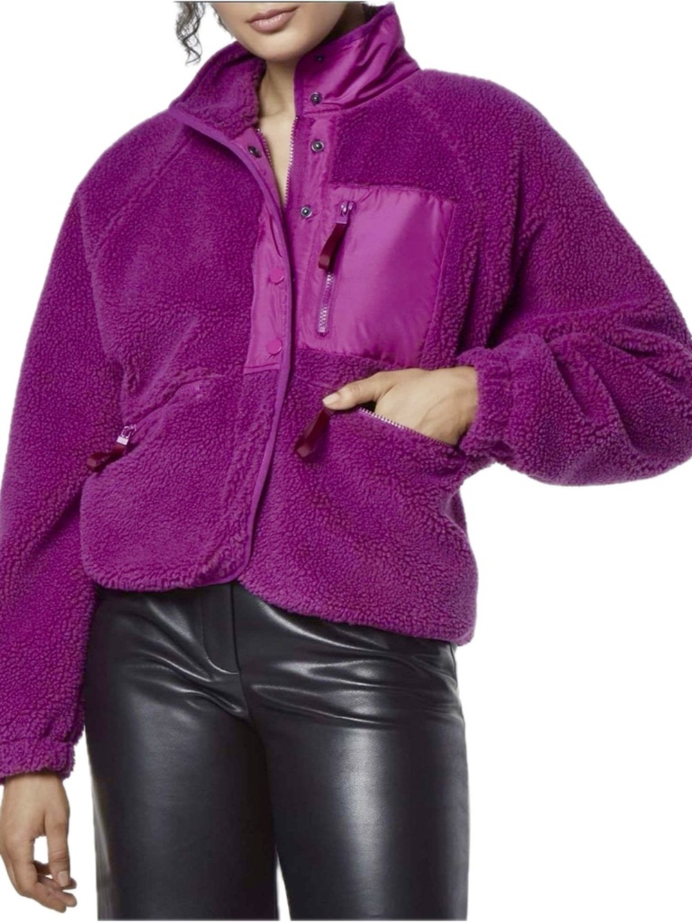 Andrew Marc Plush Sherpa Jacket in Vibrant Purple - Picture 2 of 12